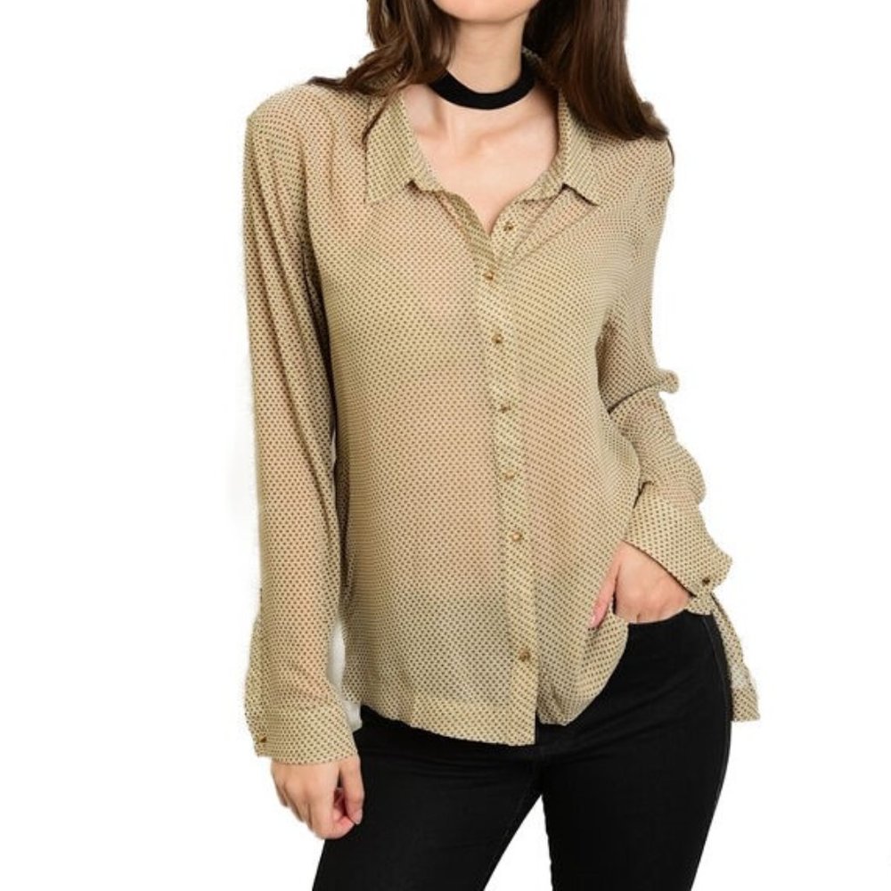 Couture Taupe Long Sleeve Button Down  Size S